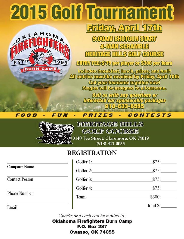 Oklahoma Firefighters Burn Camp Golf Tournament April 17 at Heritage Hills