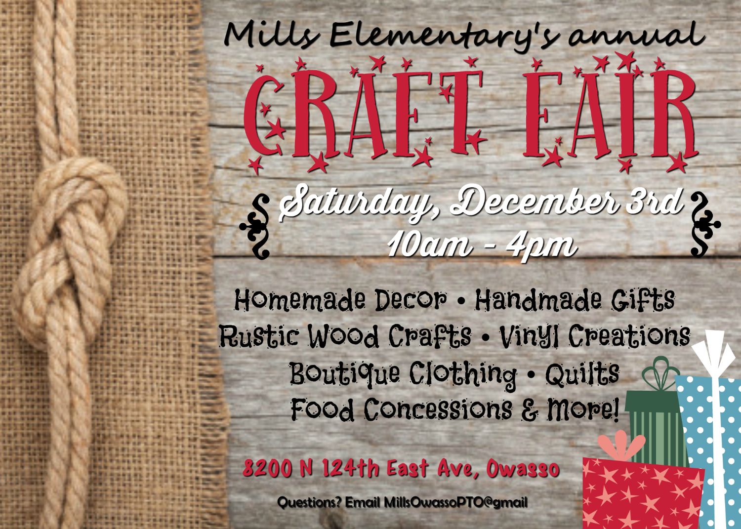 Craft and Vendor Fair to be held December 3 at Mills Elementary