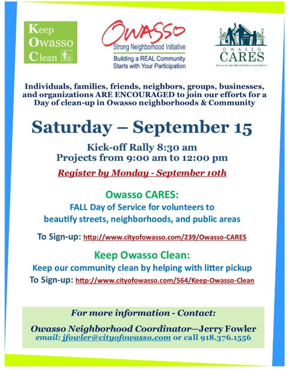Day Of Clean Up Scheduled For September 15 Volunteers Needed