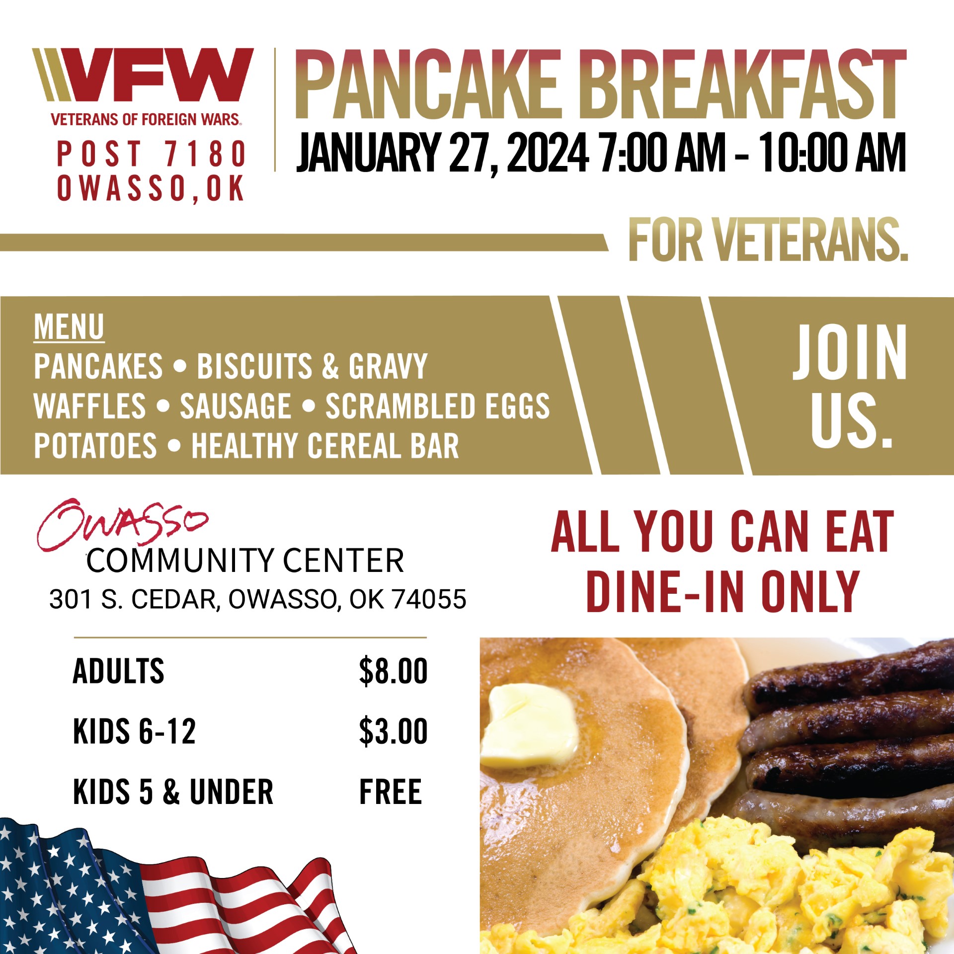 Owasso VFW Kicking off 2024 Breakfast Fundraisers with Updated Menu